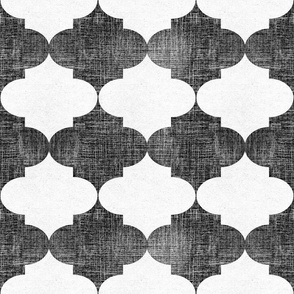Big Black Vintage Quatrefoil  Distressed Weave, Time-Worn Texture with an Artisan Touch