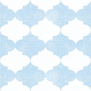 Big Sky Blue Vintage Quatrefoil  Distressed Weave, Time-Worn Texture with an Artisan Touch