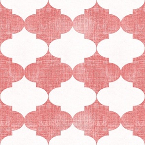 Big Coral Red Vintage Quatrefoil  Distressed Weave, Time-Worn Texture with an Artisan Touch