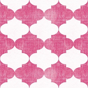 Big Hot Pink Vintage Quatrefoil  Distressed Weave, Time-Worn Texture with an Artisan Touch