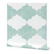 Big Teal Green Vintage Quatrefoil  Distressed Weave, Time-Worn Texture with an Artisan Touch