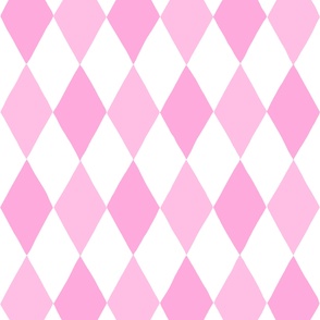 Large - harlequin diamond - Lavender Pink and white - hand drawn brush stroke - Rhombus Lozenge pattern Checkered Geometric - fun happy girly wallpaper