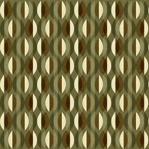 S - Dark Brown, Beige, Green Artichoke Mid-century Modern Earth Color Textured Abstract Geometric Shapes and Stripes