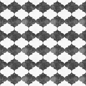 Small Black Vintage Quatrefoil  Distressed Weave, Time-Worn Texture with an Artisan Touch