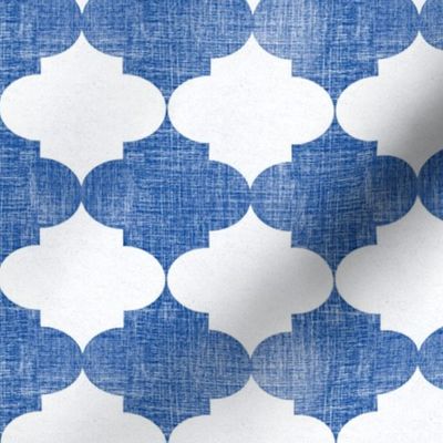 Small Indigo Blue Vintage Quatrefoil  Distressed Weave, Time-Worn Texture with an Artisan Touch