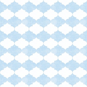 Small Sky Blue Vintage Quatrefoil  Distressed Weave, Time-Worn Texture with an Artisan Touch