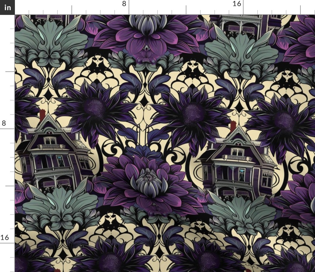 gothic purple dahlias and the haunted house