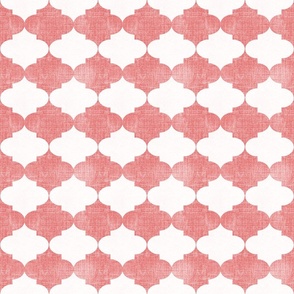 Small Coral Red Vintage Quatrefoil  Distressed Weave, Time-Worn Texture with an Artisan Touch