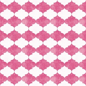 Small Hot Pink Vintage Quatrefoil  Distressed Weave, Time-Worn Texture with an Artisan Touch