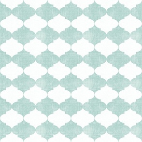 Small Teal Green Vintage Quatrefoil  Distressed Weave, Time-Worn Texture with an Artisan Touch