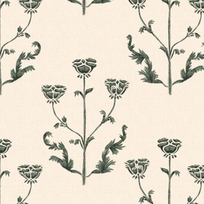 French_Country_Floral_Linen_Block_Print_green