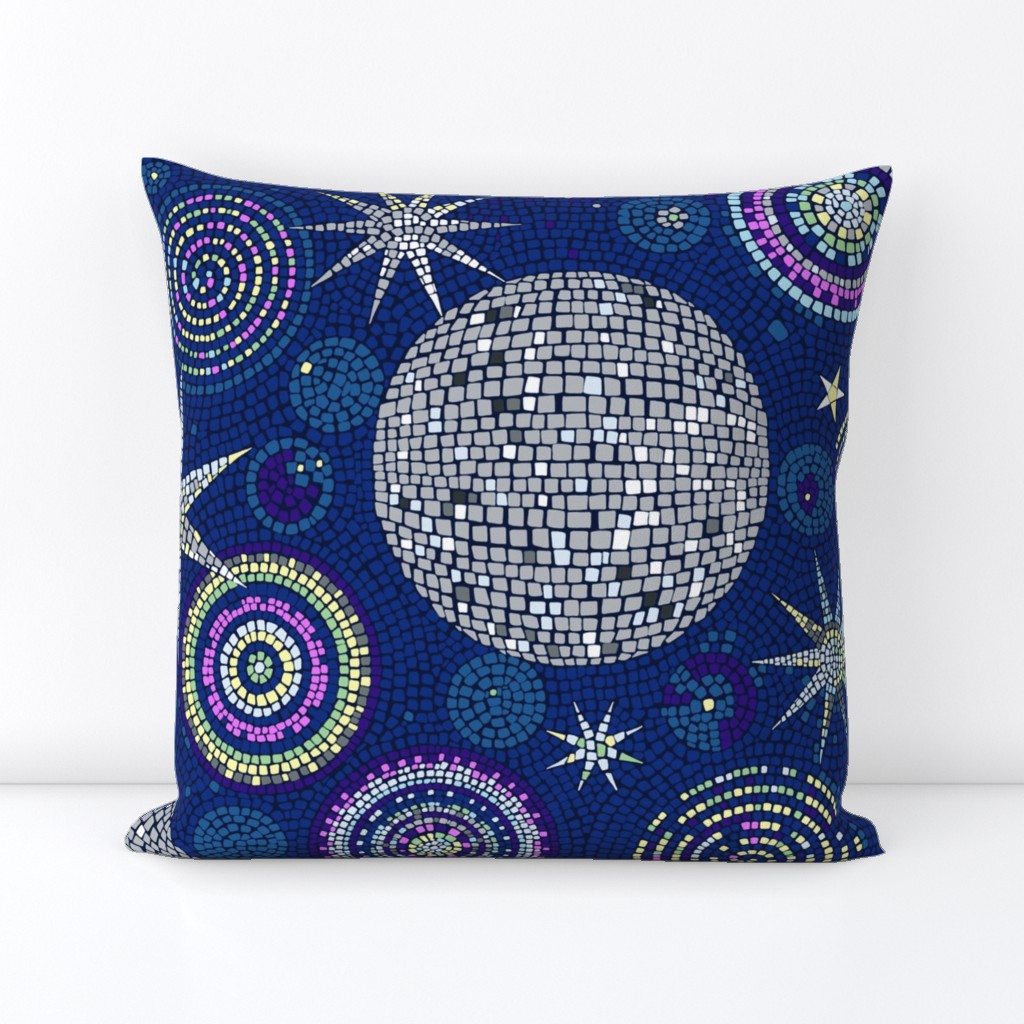 Disco Mosaic With Mirror Ball, Festive Stars, Circles and Spirals