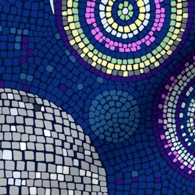Disco Mosaic With Mirror Ball, Festive Stars, Circles and Spirals