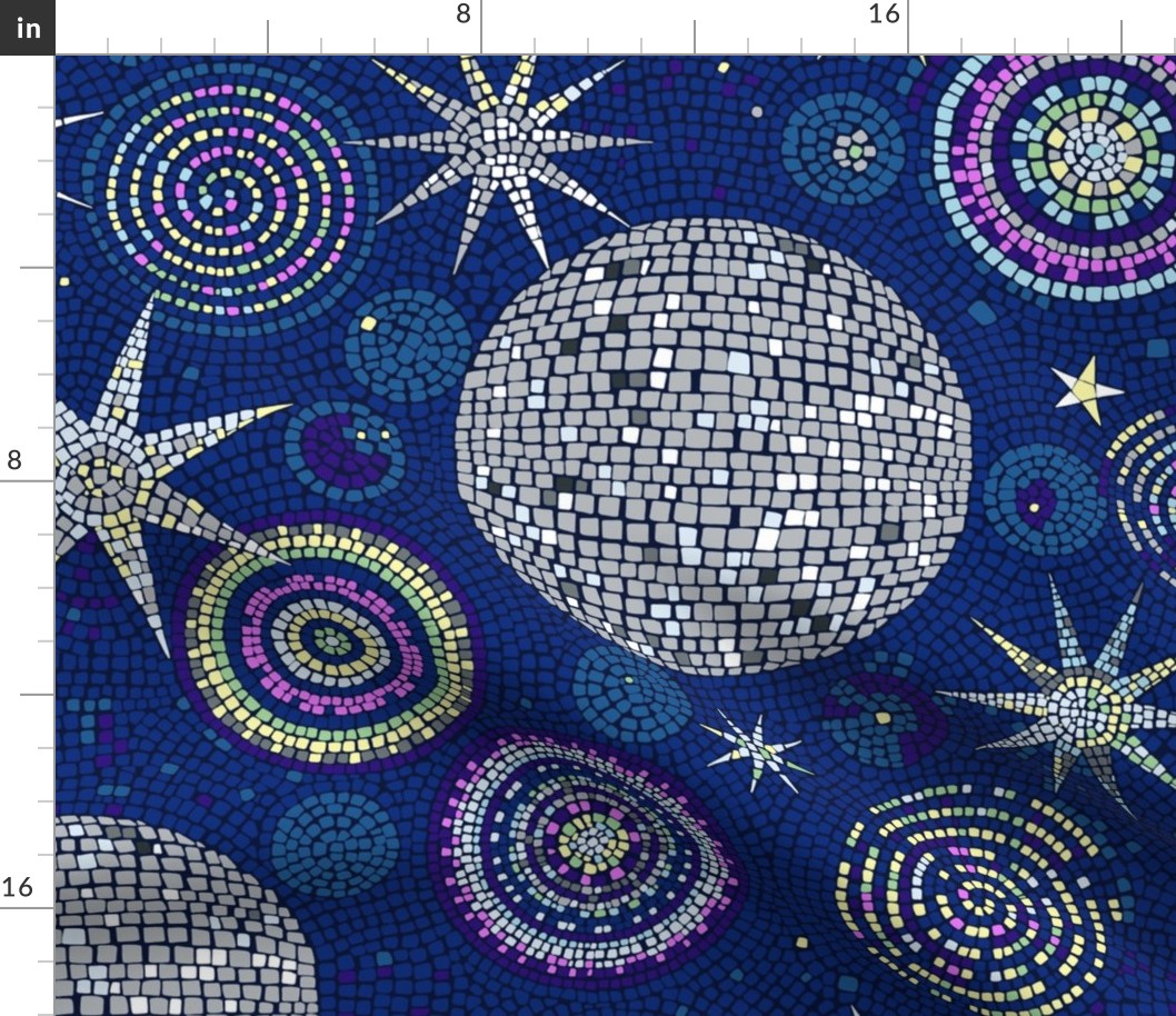 Disco Mosaic With Mirror Ball, Festive Stars, Circles and Spirals
