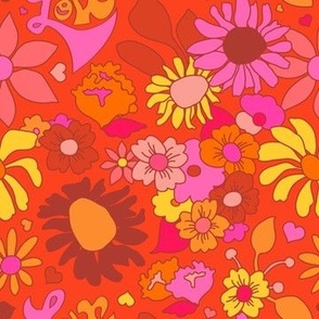 60's Lovers Floral in Orange + Pink