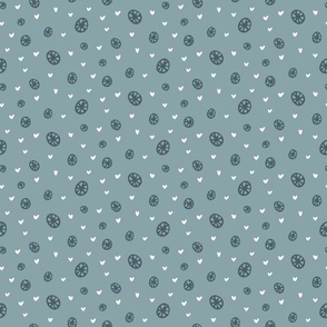 Frosty Love: adorable Winter Pattern of Snowflakes and Hearts in blue and white