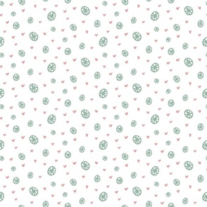 Frosty Love: adorable Winter Pattern of Snowflakes and Hearts in green and pink