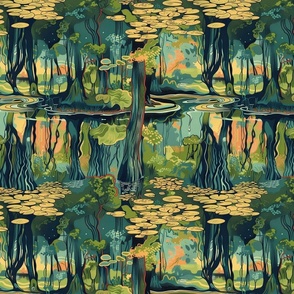 art nouveau cypress swamp of waterlilies