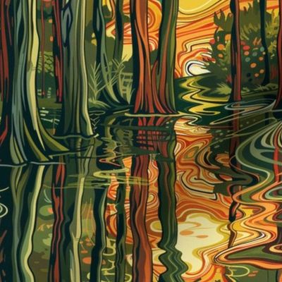 art nouveau sunset cypress swamp