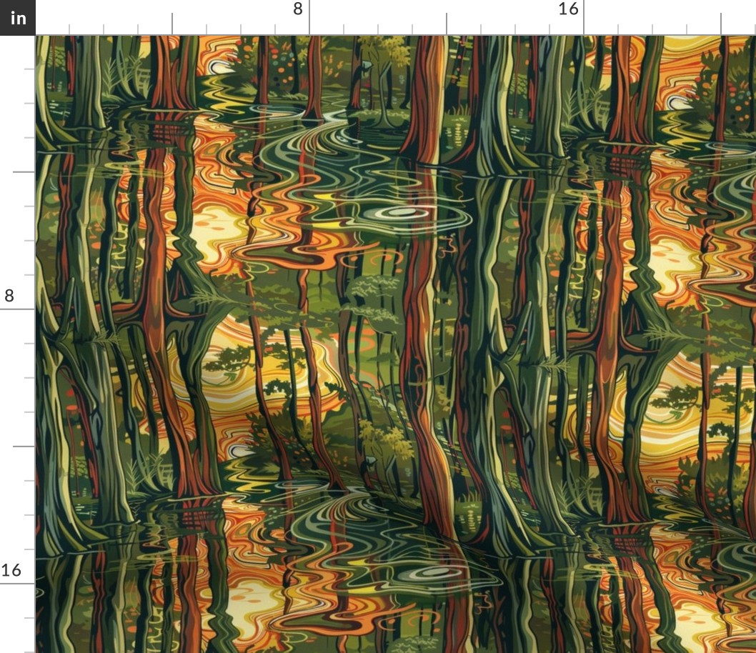 art nouveau sunset cypress swamp