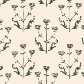 French Country floral linen Block Print Green_Medium