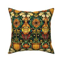 floral psychedelic orange gold and green djembe drum abstract