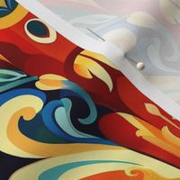 art nouveau flute abstract in orange gold and blue