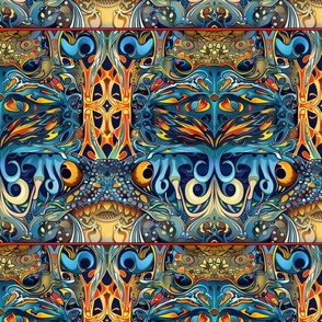 art nouveau blue lizard psychedelic abstract
