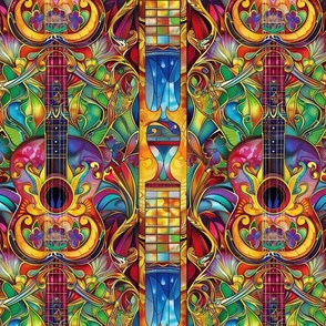 art  nouveau psychedelic rainbow guitar abstract