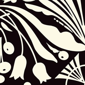 Large Scale // Decorative Botanical Abstract Hand-drawn Design in Black & Eggshell White