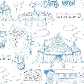 Toile de jouy meets retro circus - shades of lighter blue