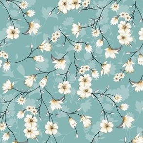 Spring flowers o teal background