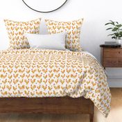 Abstract Orange Chickens (small scale pattern). Flat geometric stylized. Animal, chook, bird, rooster, modern, minimalist.