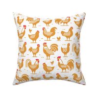 Abstract Orange Chickens (small scale pattern). Flat geometric stylized. Animal, chook, bird, rooster, modern, minimalist.