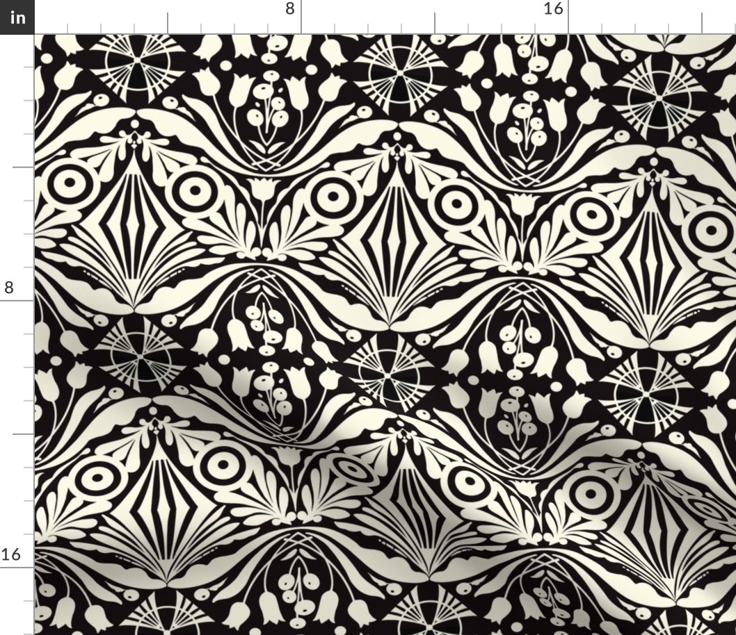 Medium Scale // Decorative Botanical Abstract Hand-drawn Design in Black & Eggshell White