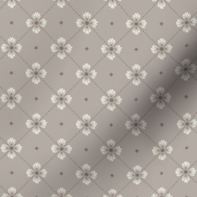 Simone: Lt. Warm Gray Tiled Floral, Small Scale Neutral Diagonal Botanical