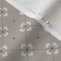 Simone: Lt. Warm Gray Tiled Floral, Small Scale Neutral Diagonal Botanical