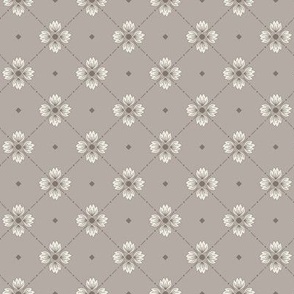 Simone: Lt. Warm Gray Tiled Floral, Small Scale Neutral Diagonal Botanical