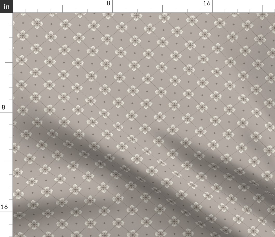 Simone: Lt. Warm Gray Tiled Floral, Small Scale Neutral Diagonal Botanical