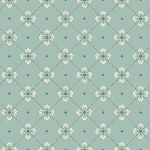 Simone: Celadon Tiled Floral, Small Scale Diagonal Botanical