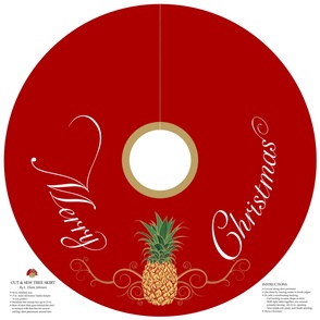 Pineapple Hospitality Welcome 44" Merry Christmas Tree Skirt | Red Gold