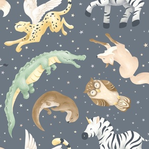 JUMBO // Watercolor Gouache Imagination Society // Constellation Animals // Sweet Dream Adventures // Stars Fox Alligator Cheetah Owl Zebra Unicorn Otter // Magical Kid // Starry Sky // Navy Peach Sage Lavender Yellow