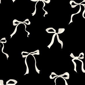 (L) Coquette vintage cream bows on black background