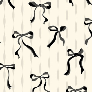 (L) Coquette black bows on cream background with curved stripes