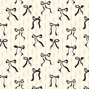 (M) Coquette black bows on cream background with curved stripes