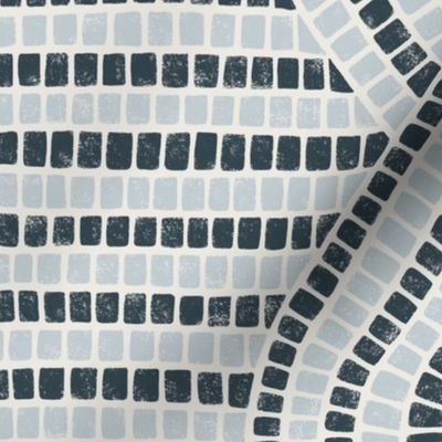 Light blue and dark navy blue nautical woven wavy tiles with drawn texture