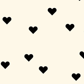 (L) Black hearts on cream background pattern