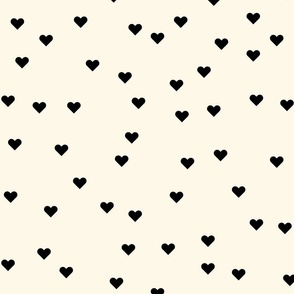 (M) Black hearts on cream background pattern