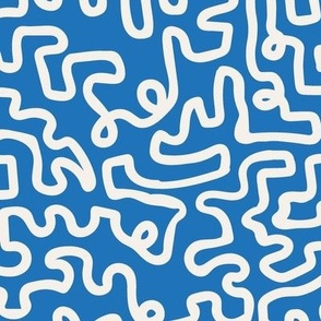 Large - Modern abstract white and blue squiggle hand drawn design for wallpaper
