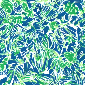 Palm leaves of blue and green watercolor